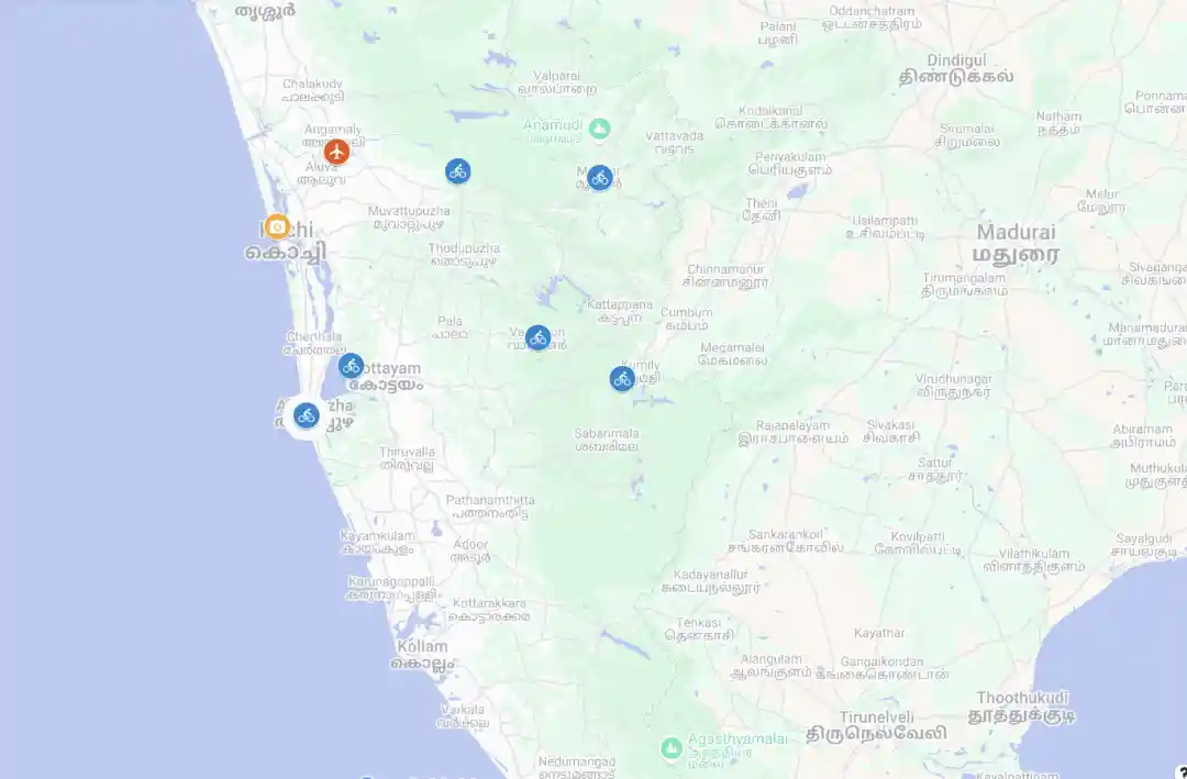 Map of Kerala Cycling Tour