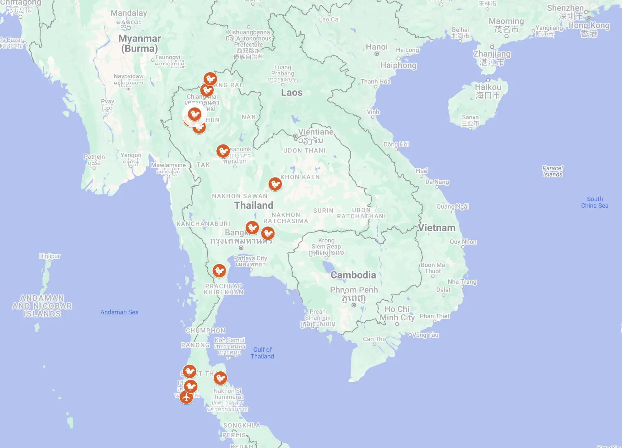 Birding Tour Map of Thailand By Endemic Explorer
