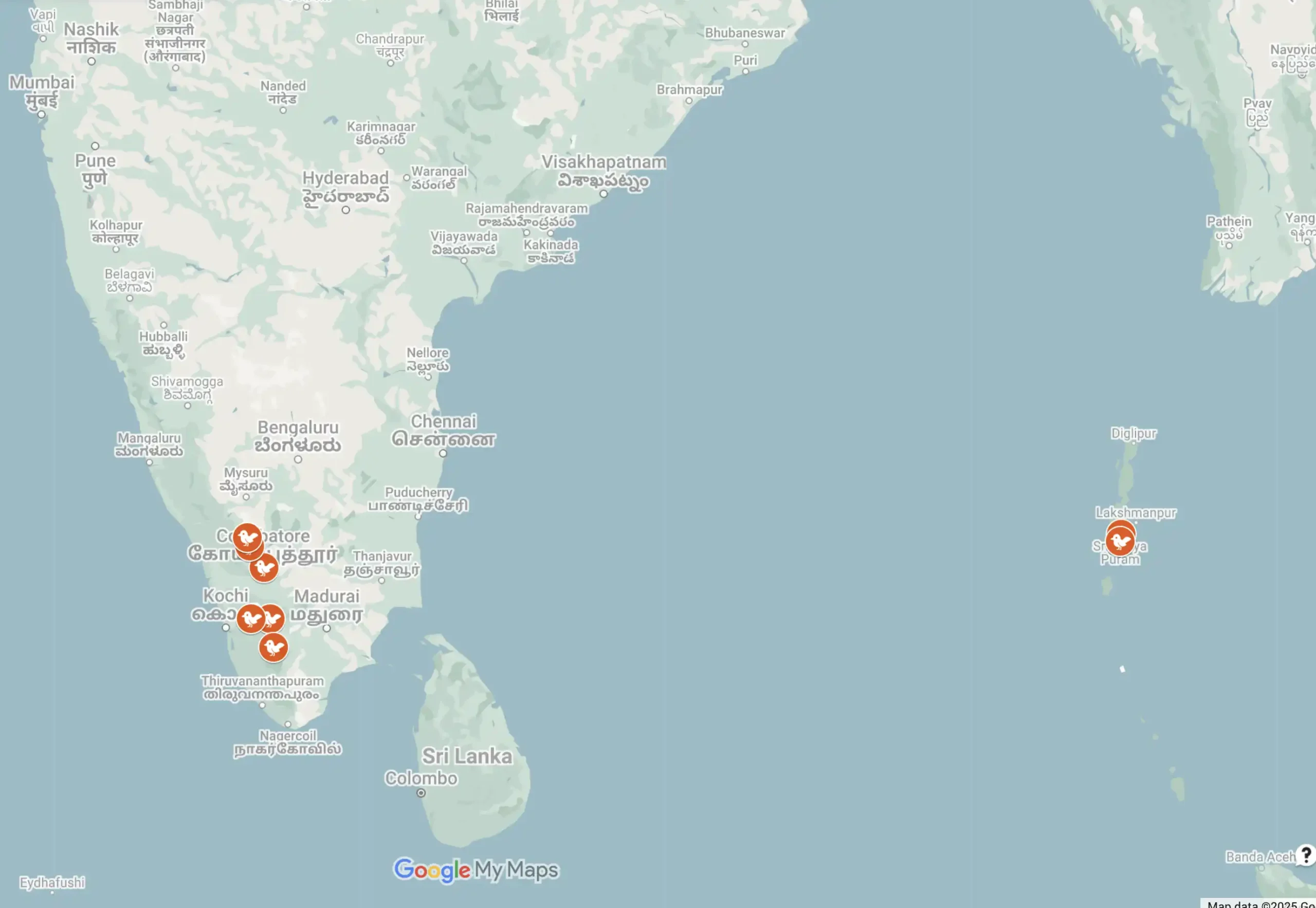 Birding Map of South India