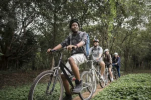 photo of a group of cycling tourists